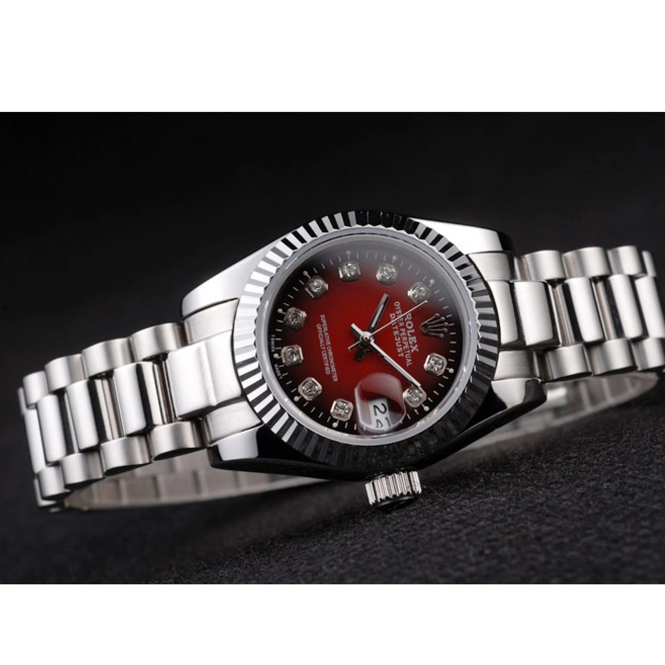 Polished Steel Tone Stainless Datejust Two Dial Red Rolex 1015